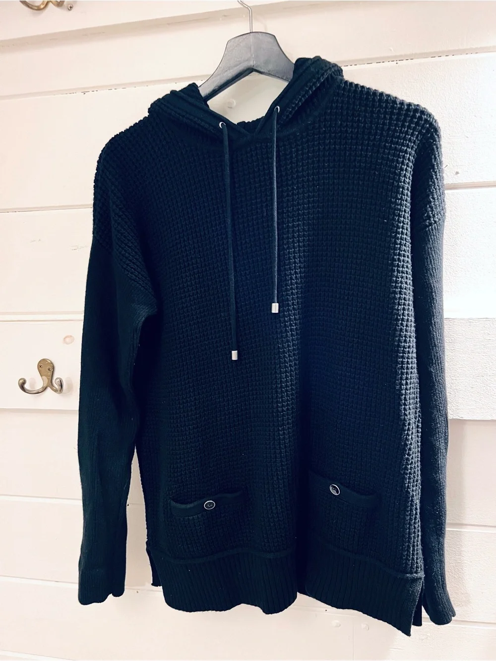 Banana Republic Men’s Black Hooded Waffle Knit Pullover Sweater. Sz. M.
